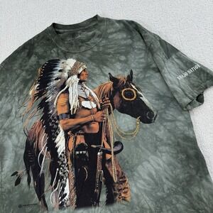Vintage The Mountain Graphic Tee‎ Mens XL Navajo Nation Horse Tie Dye Green $35